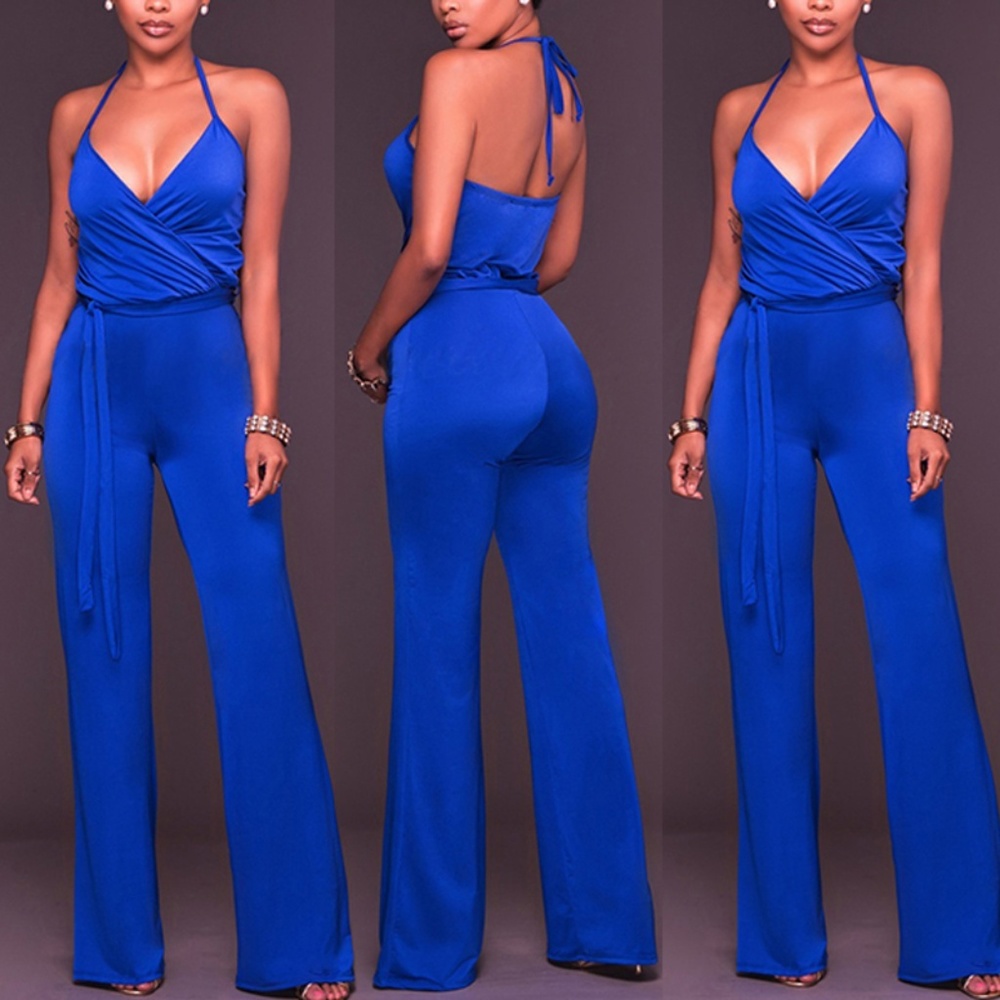 Blue Spaghetti Strap Jumpsuit Romper